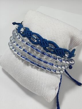4Ocean Bracelet Bundle 4 Blue & Clear Beaded + Macrame Bracelet Set